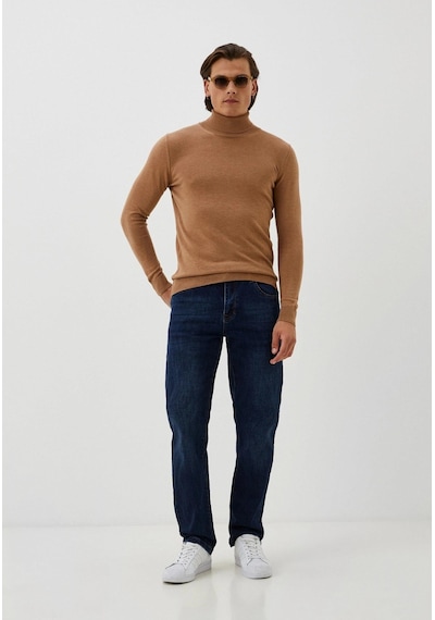 Erkek Tam Balıkçı Boğazlı Triko Camel Slim Fit Pamuklu Sık Örme Kazak Ncs Jeans 3003-camel Camel