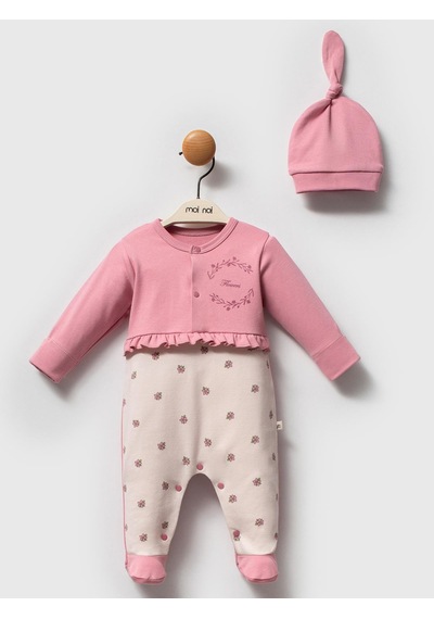 Moi Noi Baby Moi Noi 2li Şapkalı Baskılı Tulum - Pembe Gül Kurusu