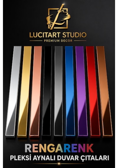 Lucitart Studio 5 Adet 5cmx120cm 1mm Kalınlığında Kendinden Yapışkanlı Pleksi Aynalı Duvar Çıtası 9 Renk Seçeneği Dekoratif Duvar, Kapı, Tv Ünitesi Ve Mobilya Çıtası Siyah