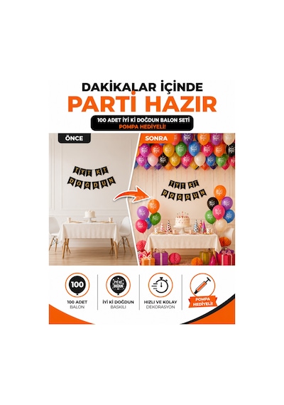 100'lü İyi Ki Doğdun Baskılı Lateks Balon Seti Pompa Hediyeli Plastik Saklama Kutulu Doğum Günü Parti Süsü Çok Renkli