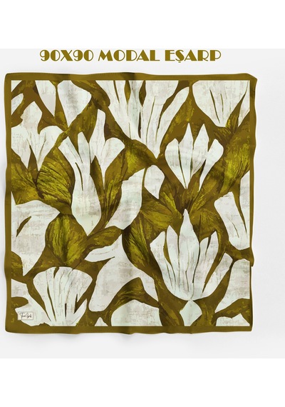 Mira Desen 94x94cm Viskon Modal Eşarp Haki