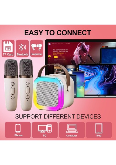 Çocuklar İçin Karaoke Makinesi, Çocuklar Karaoke Makinesi Kız Ve Erkek Çocuklar İçin Hediyeler Aile Partisi, 2 Kablosuz Mikrofonlu Kızlar İçin Çocuk Karaoke Makinesi, Mini Taşınabilir