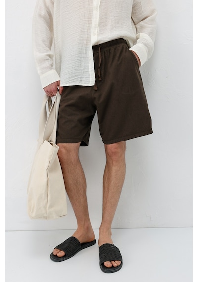 Vamos Oversize Keten Şort Kahve
