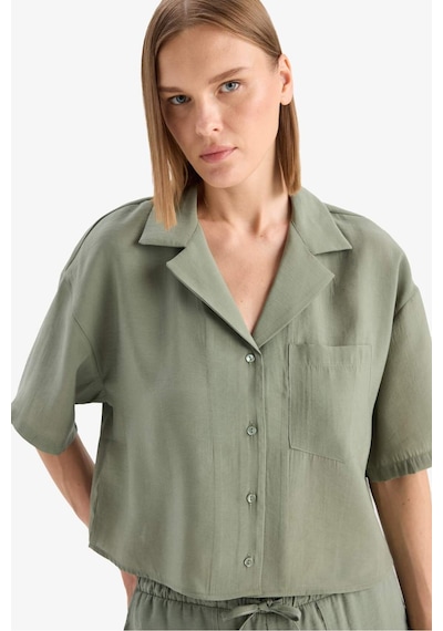 Defacto Loose Fit Ceket Yaka Modal Kısa Kollu Gömlek F0399ax25spgn460 Yeşil
