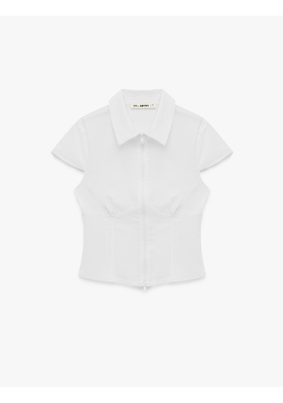 Koton Slim Fit Kısa Kollu Klasik Yaka Fermuarlı Crop Gömlek Beyaz 6sal60184ıw