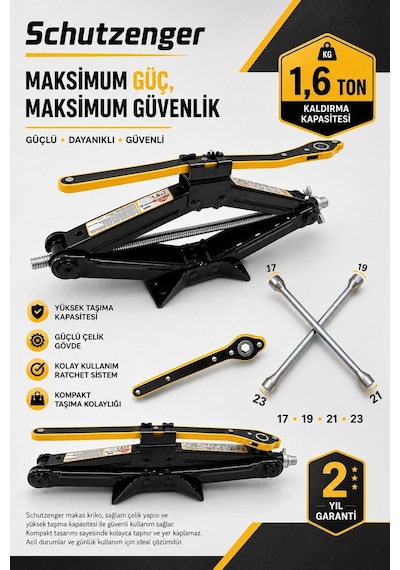 1.6 Ton Araç Kaldırma Krikosu Ve Bijon Sökme Anahtarı  Z1279