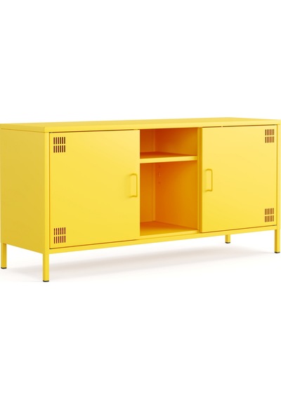 Pera Tv Ünitesi, Tv Dolabı,2 Kapaklı, Açık Raflı 130,50 X 40 X 64,50 Cm Ral 1018 Sarı Pera Tv Ünitesi, Tv Dolabı,2 Kapaklı, Açık Raflı 130,50 X 40 X 64,50 Cm Ral 1018 Sarı
