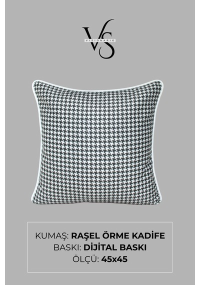 Kırlent Kılıfı Desenli 45x45 Raşel Örme Kadife Çift Taraflı Dijital Baskı Beyaz Biyeli 03 Çok Renkli