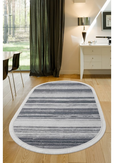 Dijidekor Halı Gri 9026 Cool Yıkanabilir Saçaklı Oval Kesme İ... Gri