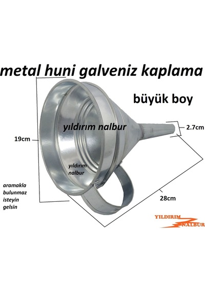 Galveniz Metal Huni 20cm Büyük Boy Mazot Benzin Huni Aktarma Huni