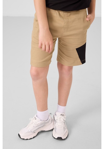 Siyah-koyu Bej Pamuklu Oversize Fit Dokuma Hafif Esnek Chino Erkek Çocuk Şort Takım - 11275 Siyah