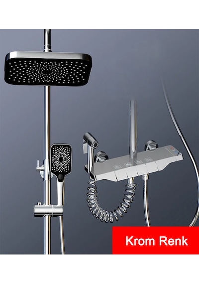 Aquashower Gri Piyano Banyo Batarya Robot Tepe Yağmurlama Duş Seti Yeni Nesil Duş Takımı Garantili Gri
