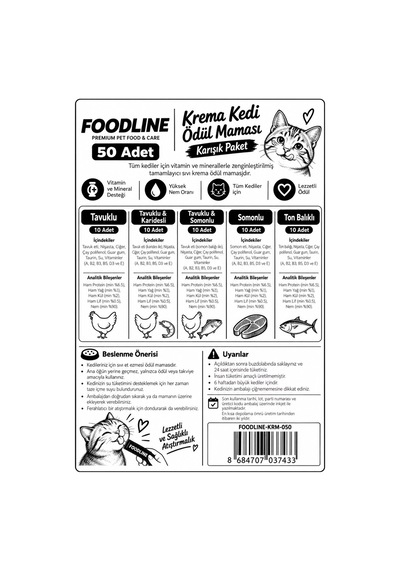 Foodline Krema Kedi Ödül Maması Karışık Paket 14 Gr X 50 Adet