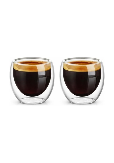 Needd Çift Katmanlı Espresso Cam Bardak Seti 2'li 80 Ml Borosilikat Cam, Isı Yalıtımlı Double Wall Tasarım Es Diğer