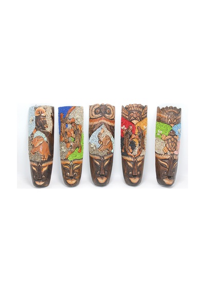 3 Adet Ahşap Duvara Asmalı Kumlu Mask 34 11 Cm Duvar Dekoru, Asma Süs, Wall Hanging Wooden Decor Galileo-8