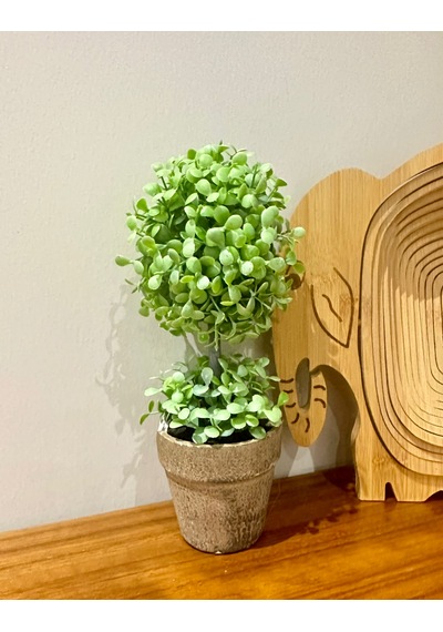 Dekoratif Saksılı Yapay Şimşir - 24 Cm - Bakım Gerektirmeyen Taze & Yeşil Ev Ofis Dekoru Yeşil