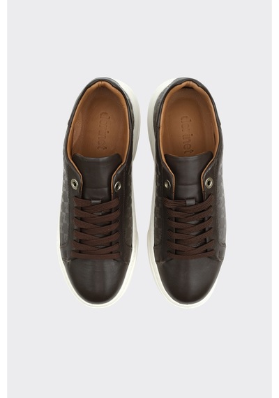 Derinet Hakiki Deri Desenli Kadın Sneaker Kahve Kahve