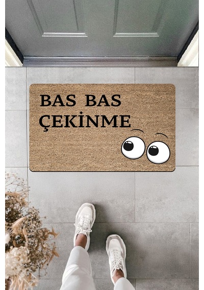 Dormot Yüksek Kaliteli Dijital Baskı Bas Bas Çekinme Yazılı Kapı Önü Paspası Kahverengi
