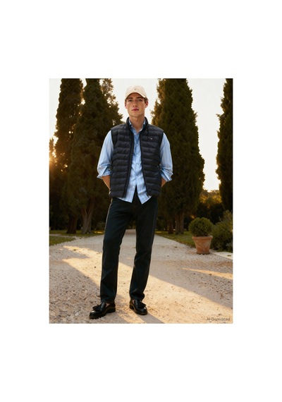 Tommy Hilfiger Erkekler İçin Çöl Gökyüzü Katlanabilir Kapitone Yelek Mavi