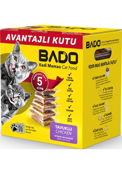 Bado Yetişkin Kedi Maması Tavuklu 5x1kg