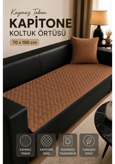 Kaymaz Taban Kapitone Koltuk Örtüsü Çekyat Koruyucu 70x190 Cm Kahve Kahverengi