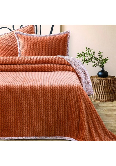 Merinos Battaniye Çift Kişilik Yatak Örtüsü Seti Allday Mosaic Tarçın -