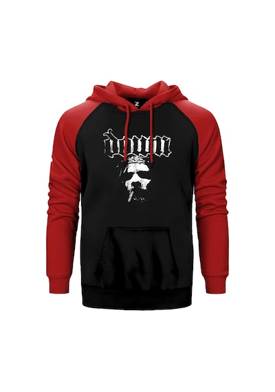 Down Jesus Face Kırmızı Renk Reglan Kol Kapşonlu Sweatshirt Kırmızı