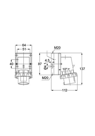 Mete Enerji 3x16a. Ip67 Duvar Fişi Eğik Gövdeli Vidalı Bağlı T24444v