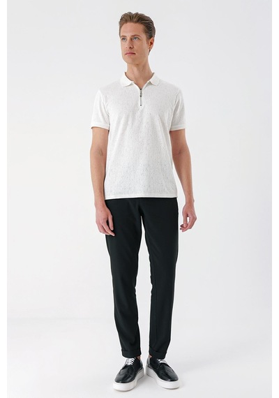 Efor Slim Fit Fermuarlı Polo Yaka %100 Pamuk Ekru Tişört Ts 877 Ekru