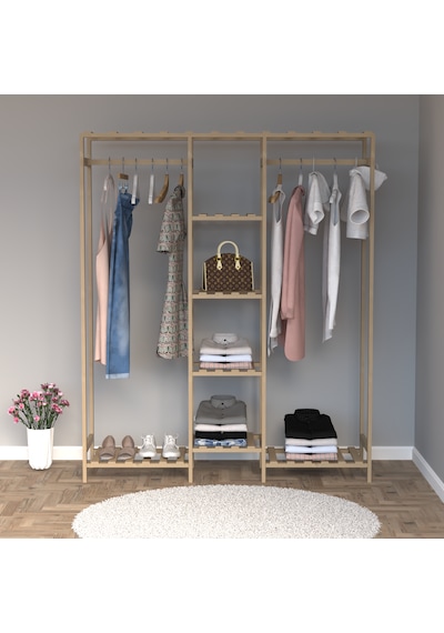 Ahşap Gardırop, Masif Ahşap Dolap, Açık Dolap, Ahşap Açık Gardırop 150x40x180 Ahşap