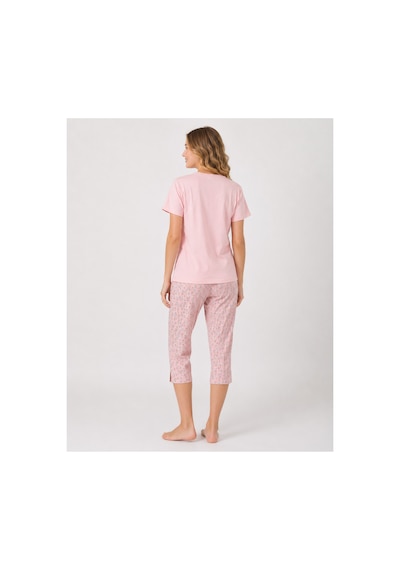Pijamask Kadın Pudra Pembe Avokado Desenli Kapri Pijama Takımı Kısa Kollu Bisiklet Yaka Rahat Ev Giyim P100-898 Pudra