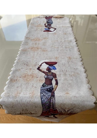 Afrika Kadın Desenli 40x140 Cm Lazer Kesim Runner 140 X 40 -Dikdörtgen-Karışık (506972636)