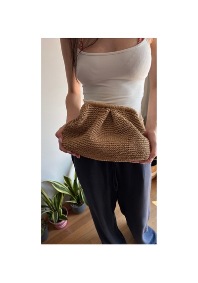 Hasır El Örmesi Portföy Çanta Büyük Boy 30x25 Cm Astarlı