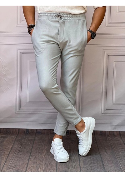 Modefendi Skinny Kalıp Pamuk Likra Double Paça Jogger Pantolon Gri