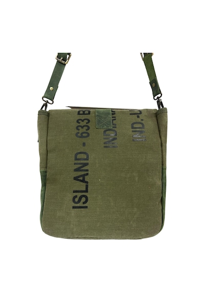 Old Cotton Cargo Vintage Baskılı Su Geçirmez Kanvas Deri Unisex Postacı Omuz Çantası 29 Cm X 30 Cm Haki