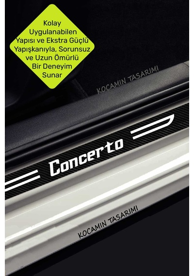 Honda Concerto Yazılı Dekoratif Kapı Koruma Eşiği Siyah Karbon Beyaz Concerto Yazılı 4 Parça Set Honda Concerto Uyumlu 4 Adet