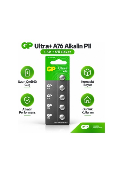 Ultra+ A76 1.5v Alkalin Düğme Pil 5 Li Paket