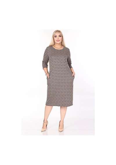 Çift Cepli Desenli Esnek Kışlık Büyük Beden Midi Elbise 44d-2709 Desenli