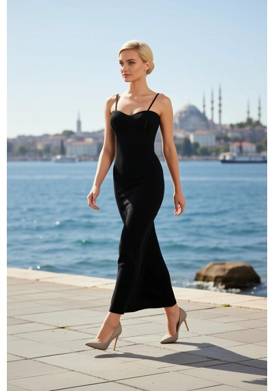 Benerly Kadın Boy Bodycon Elbise V Yaka İnce Askılı Kolsuz Ribana Örgü Tr Siyah Benerly Kadın Boy Bodycon Elbise V Yaka İnce Askılı Kolsuz Ribana Örgü Tr Siyah