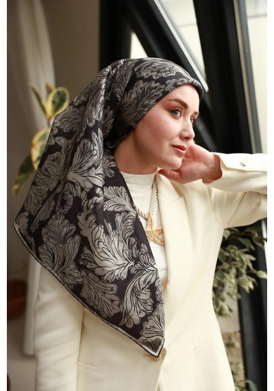 Silk Home Twill İpek Eşarp - 11468-03 Siyah Gri Siyah - Gri