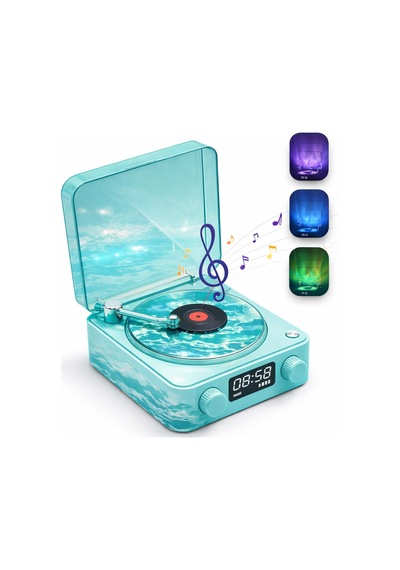 Nostalji Plak Çalar Bluetooth Subwoofer 3d Ses Dalgası Retro Müzik Plak Çalar-beyaz