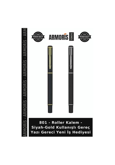 801 - Roller Kalem - Siyah-gold Kullanışlı Gereç Yazı Gereci Yeni İş Hediyesi Çok Renkli