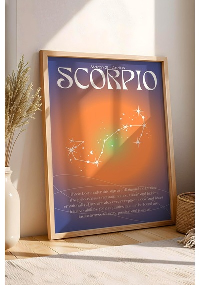 Scorpio Akrep Burcu Çerçeveli Tablo Aura Enerji Renkleri Astrolojik Takım Yıldızı Sembolü