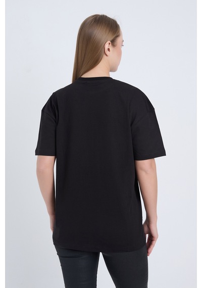 Kadın Oversize Baskılı T-shirt Siyah Vintage 1950 SIYAH