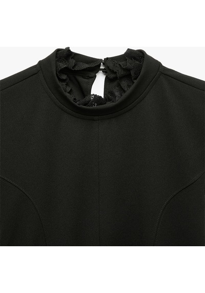 Koton Krep Scuba Slim Fit A Kesim Dik Yaka Dantel Detaylı Kısa Kollu Mini Elbise Siyah 7wak80061ek Koton Krep Scuba Slim Fit A Kesim Dik Yaka Dantel Detaylı Kısa Kollu Mini Elbise Siyah 7wak80061ek
