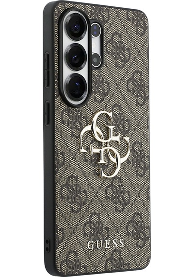 Galaxy S26 Ultra Uyumlu Kılıf Guess Lisanslı Pu Deri Büyük Metal Logo Dizaynlı Kapak Kahverengi