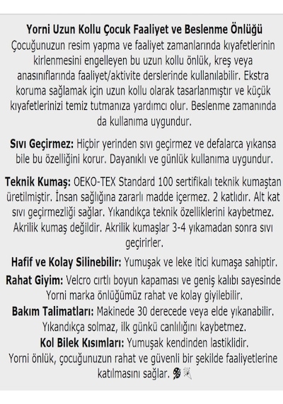 7-11 Yaş Zoo Sıvı Geçirmez Makinede Yıkanabilir Uzun Kollu Çocuk Aktivite Boyama Önlüğü