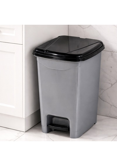 Porsima 0131 Pedallı Metalize Banyo Mutfak Çöp Kovası Siyah Kapaklı Slim Pedallı Çöp Kovası 25 Litre Siyah