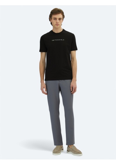 Kip Siyah Baskılı Bisiklet Yaka %100 Pamuk T-shirt siyah black
