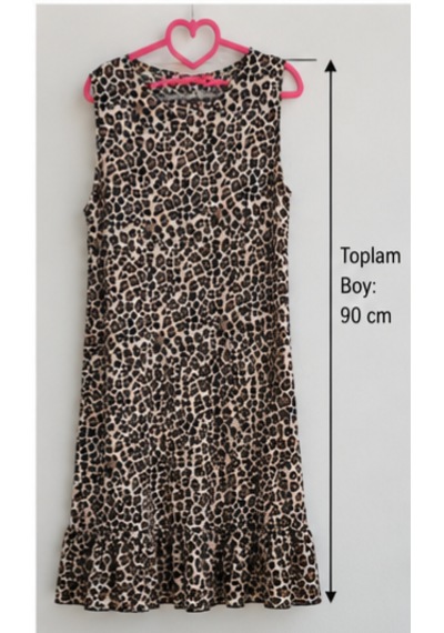 Cocosushicooo Kadın Leopar Desenli Kolsuz Volanlı Elbise Bürümcük Kumaş Rahat Kalıp Büyük Beden Seçenekli Leoparlı